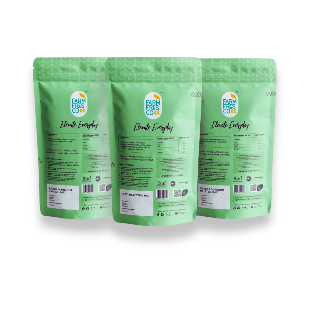 Superidli Trio (Multi Millet Idli | Finger & Sorghum Idli | Sorghum & Oats Idli) 165G | Pack of 3