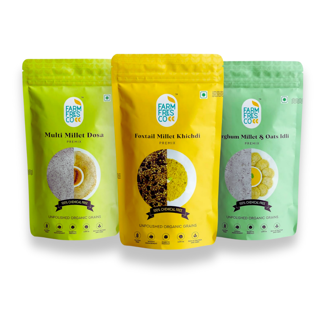 Thyroid Wellness Pack (Foxtail Millet Khichdi | Multi Millet Dosa | Sorghum & Oats Idli) 165G | Pack of 3