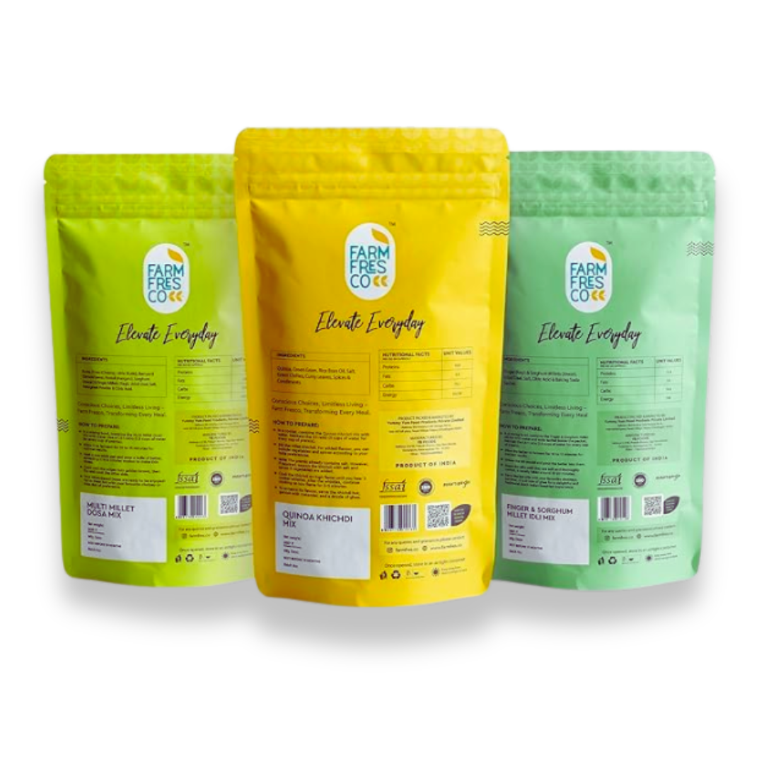 Millets for Glowing Skin (Finger & Sorghum Idli | Quinoa Khichdi | Multi Millet Dosa) 165G | Pack of 3.