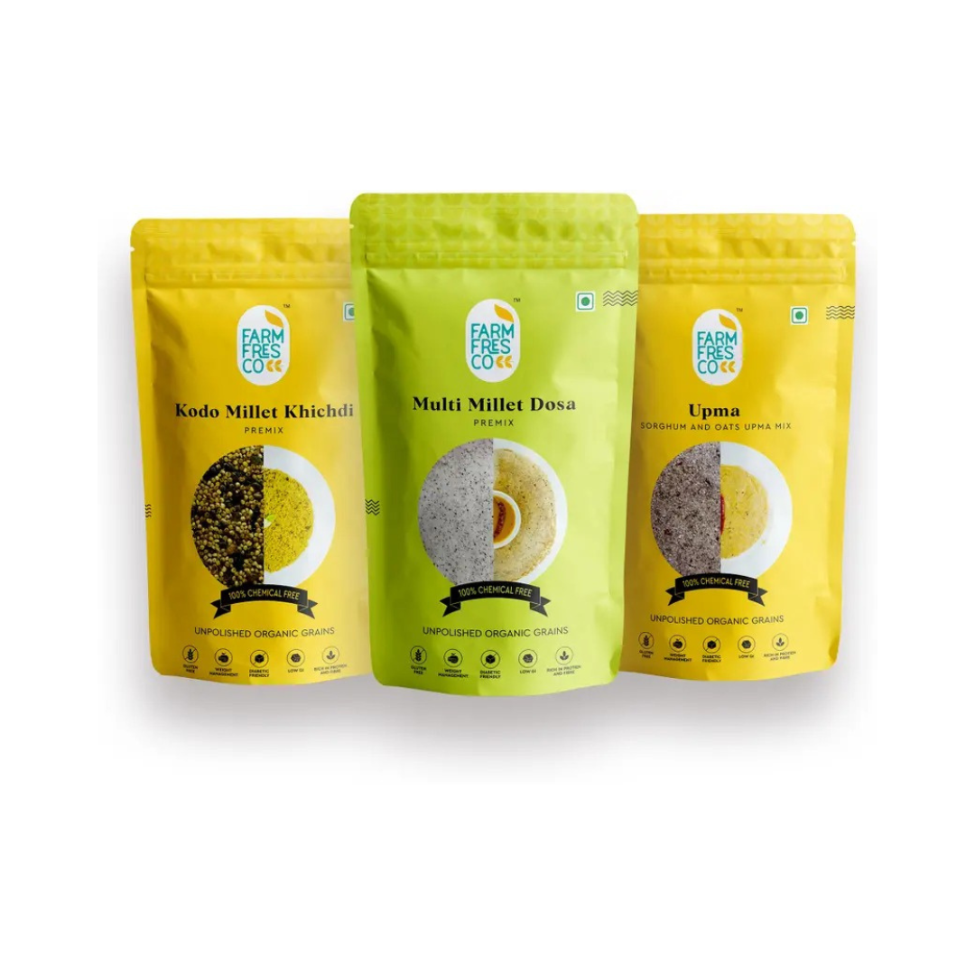 Phew Diabetics Trio! (Kodo Khichdi | Multi Millet Dosa | Sorghum & Oats Upma) 165G | Pack of 3