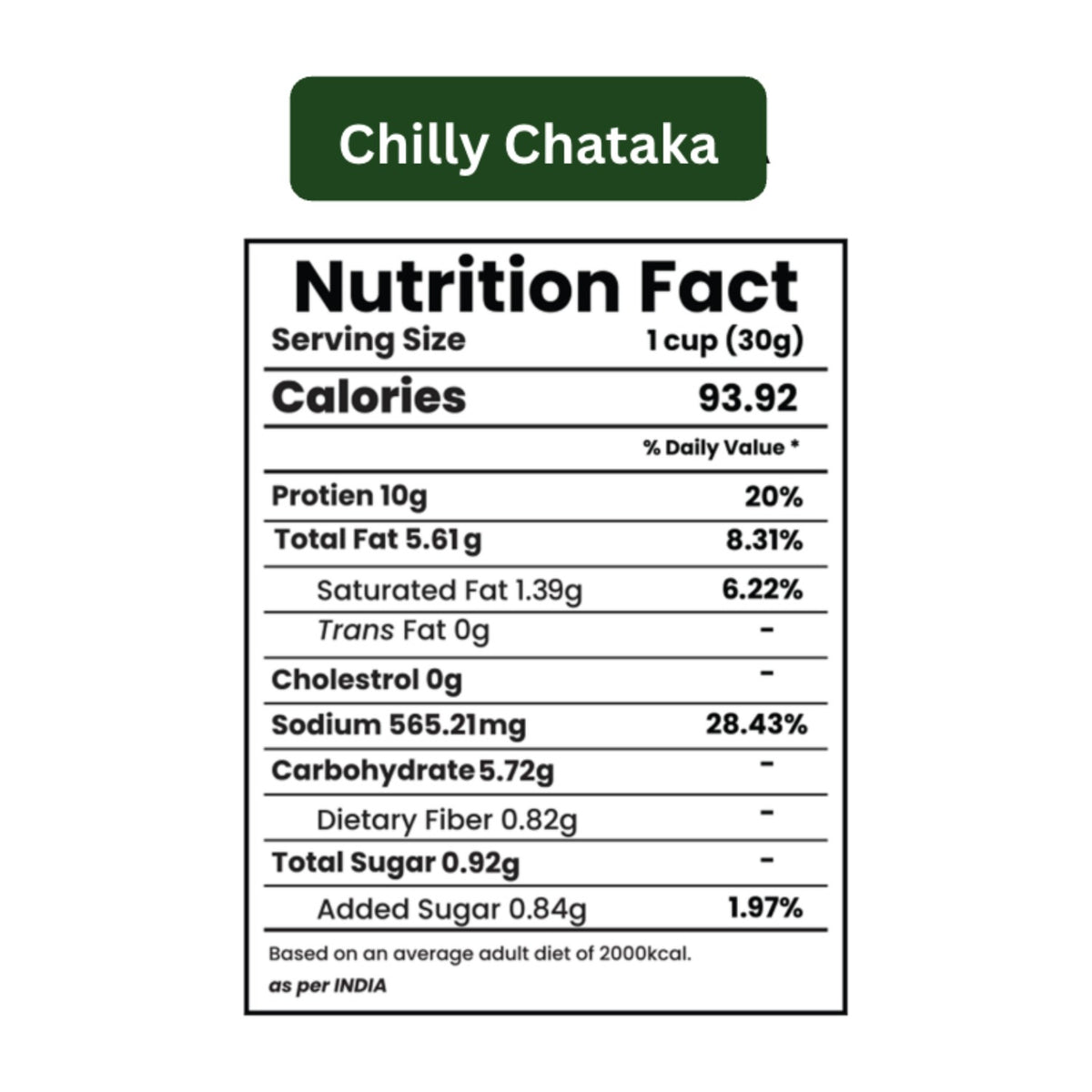 Chilli Chataka Protein Chips - nutrition facts
