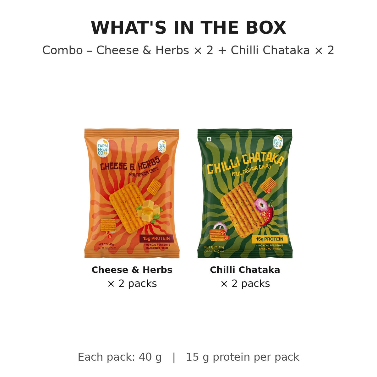 Protein Chips Combo – Cheese & Herbs x2 + Chilli Chataka x2 - what's in the box