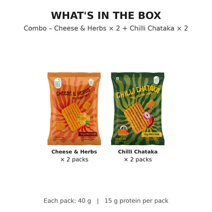 Protein Chips Combo – Cheese & Herbs x2 + Chilli Chataka x2 - what's in the box