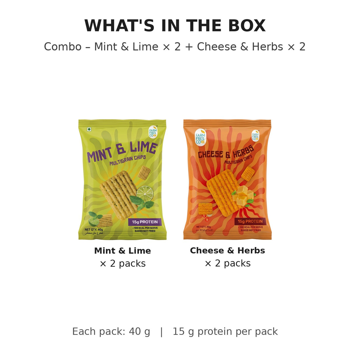 Protein Chips Combo – Mint & Lime x2 + Cheese & Herbs x2 - what's in the box