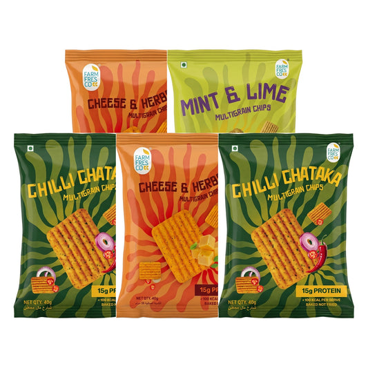 Assorted Protein Chips – Mint & Lime, Cheese & Herbs, Chilli Chataka - pack of 5