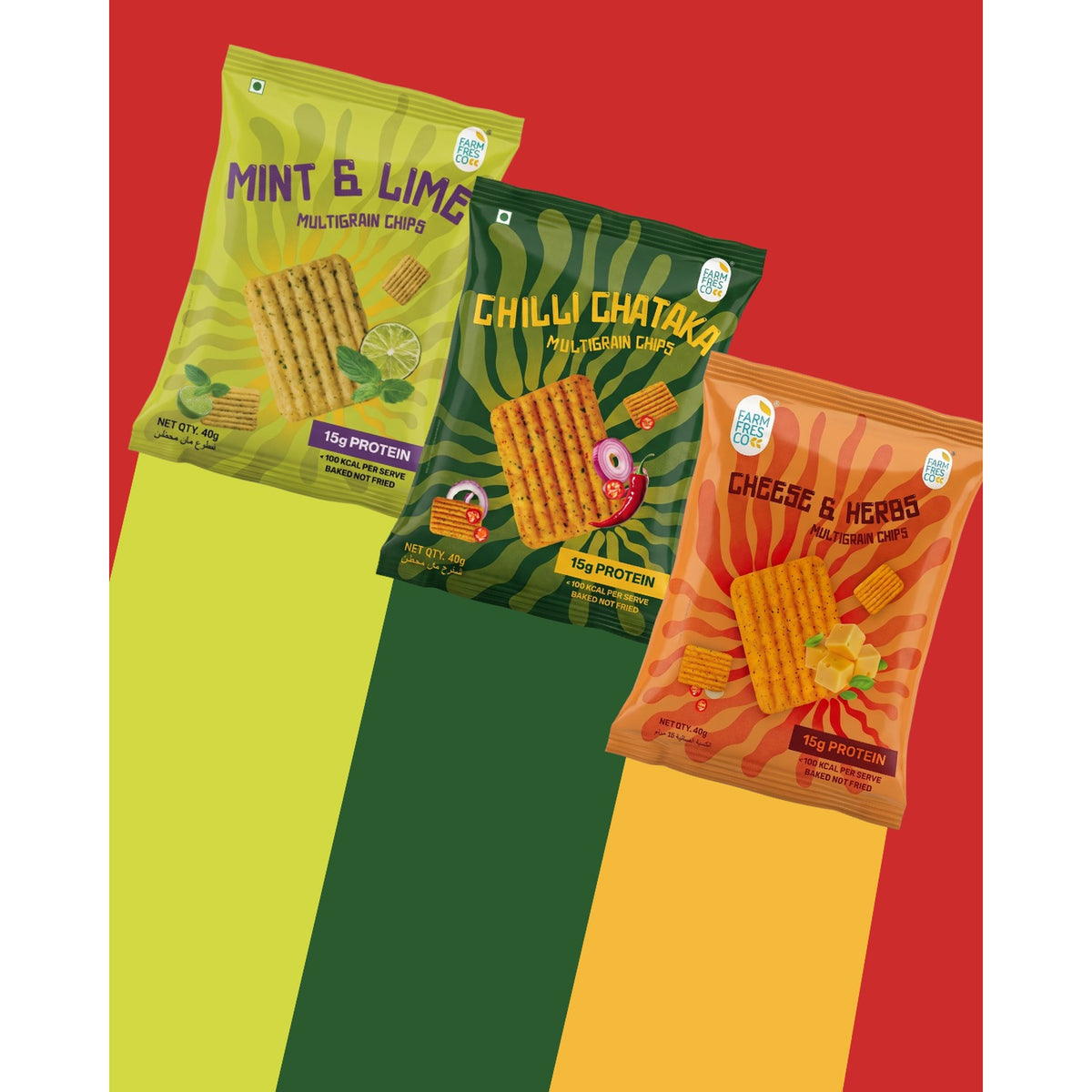 Assorted Protein Chips – Mint & Lime, Cheese & Herbs, Chilli Chataka - all three flavours