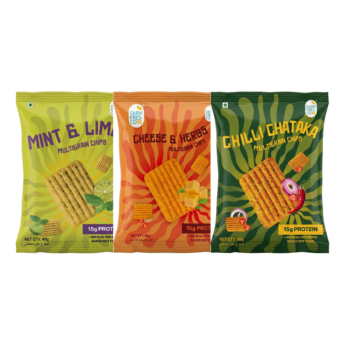 Assorted Protein Chips – Mint & Lime, Cheese & Herbs, Chilli Chataka - trial pack of 3